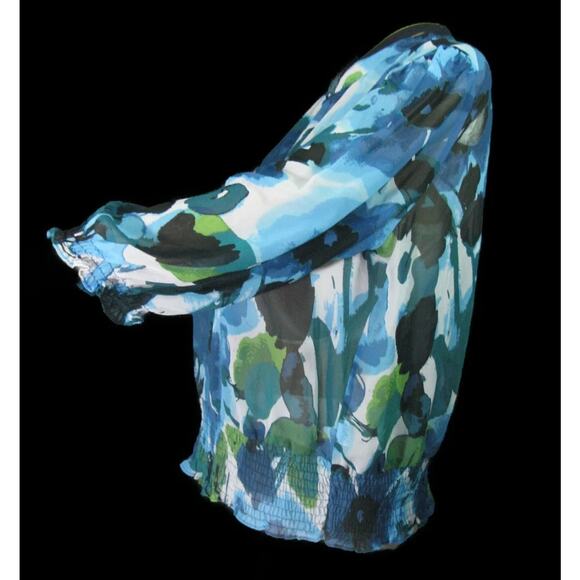 A.N.A. WOMEN'S 3/4 WATERCOLOR PRINT SPLIT KEY PEASANT SMOCKED BLOUSE SIZE XL-EUC - Picture 6 of 11